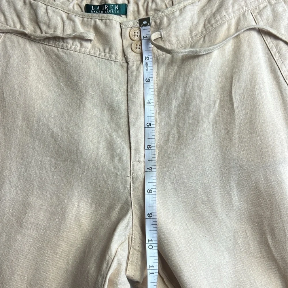 Lauren Ralph Lauren Linen Wide-Leg Drawstring Waist Tan Pants SZ 6